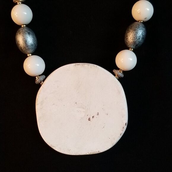 Silver and White Clay Pendant Handmade Necklace - Picture 6 of 6